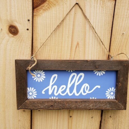 Hello Sunflower Framed Rustic Wood Sign