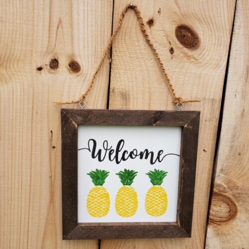 Pineapple Welcome Framed Rustic Wood Wall Decor