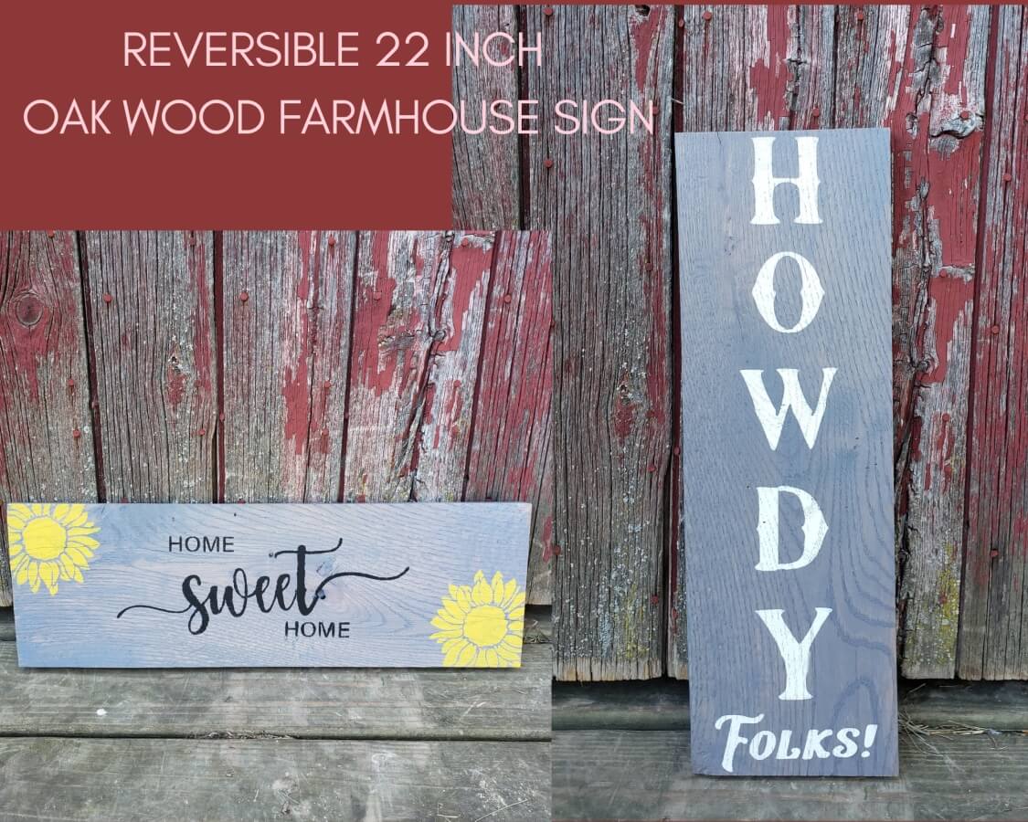 Sunflower Howdy Reversible Wood Sign