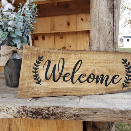 Rustic Live Edge Wood Welcome Sign