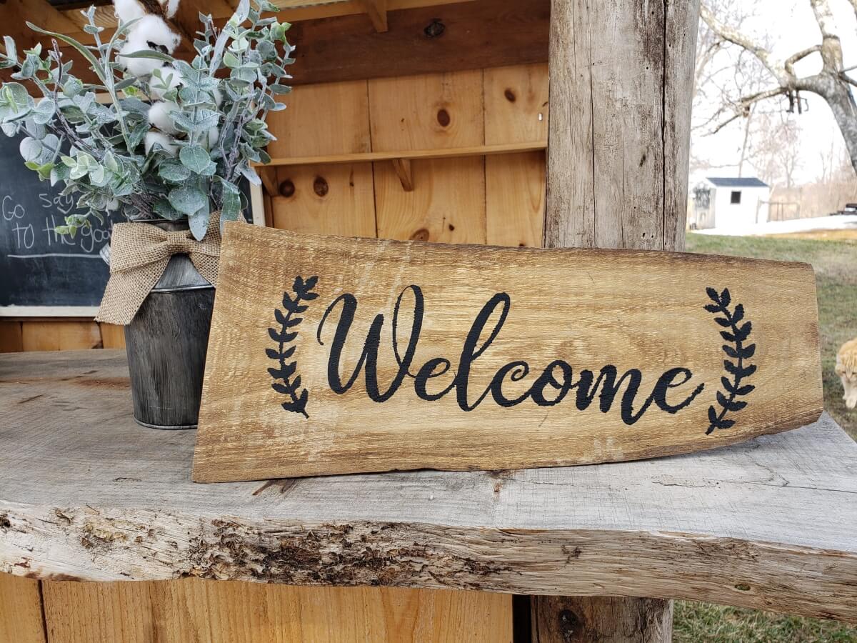 Rustic Live Edge Wood Welcome Sign