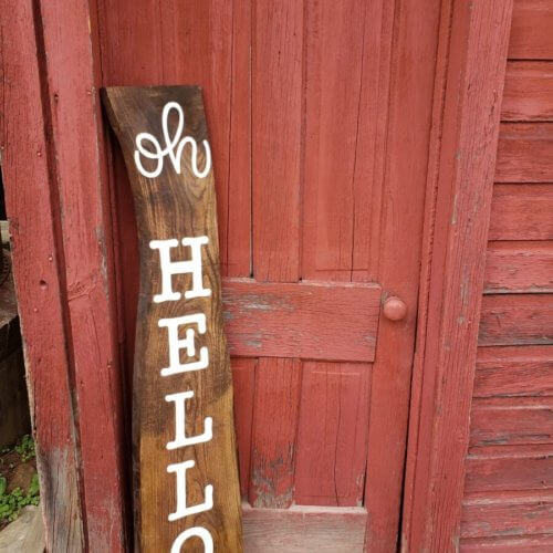 Oh Hello Vertical Porch Wood Welcome Sign