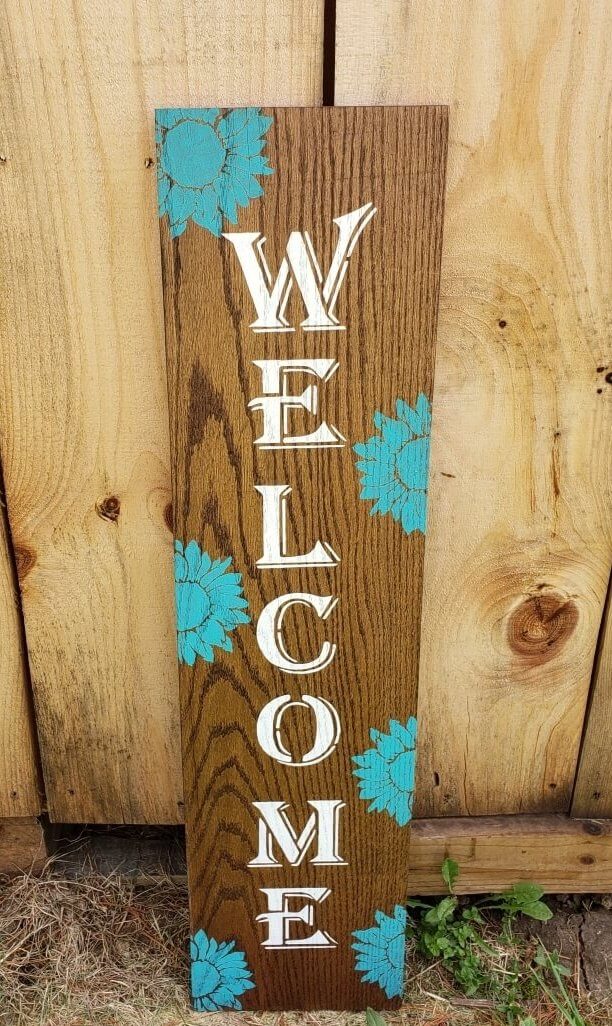 Welcome Teel Sunflower Wood Sign