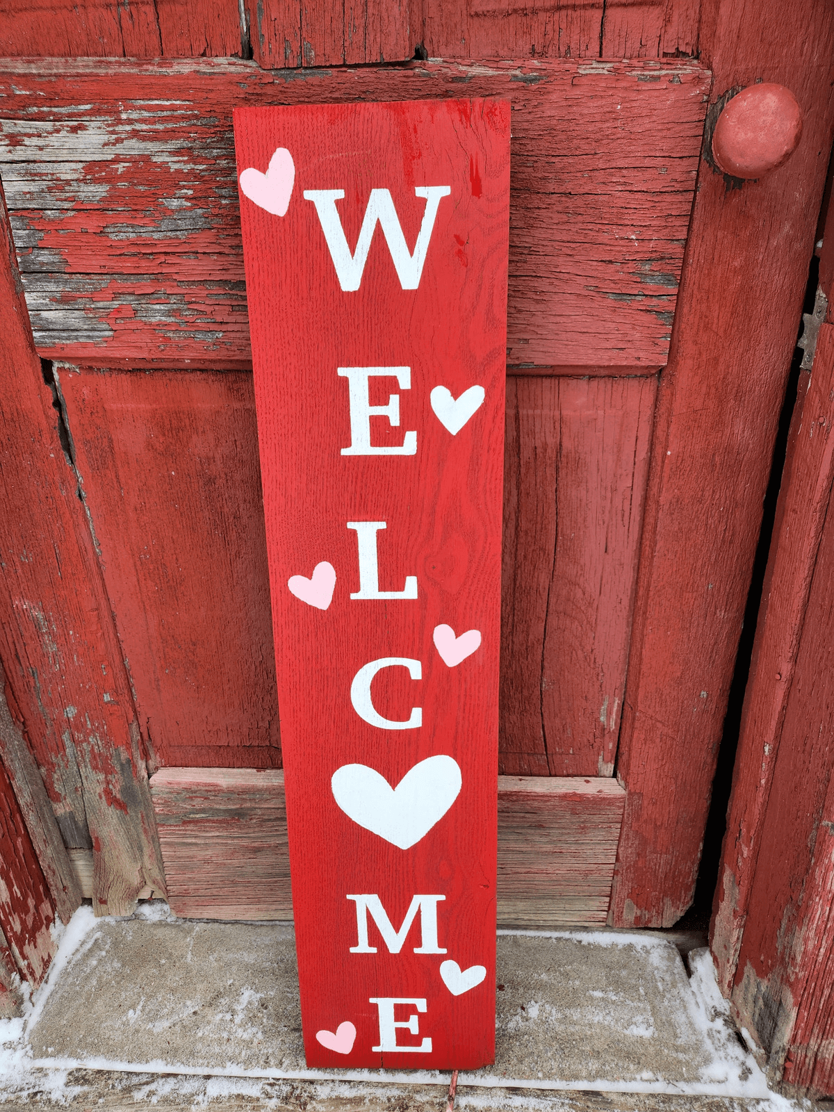 Welcome Red Valentines Handmade Painted Wood Porch Sign