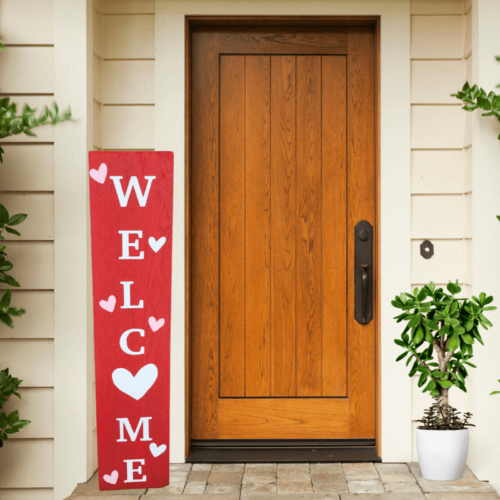 Welcome Red Valentines Handmade Painted Wood Porch Sign