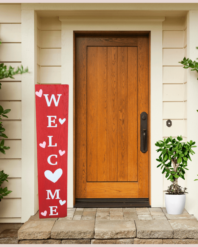 Welcome Red Valentines Handmade Painted Wood Porch Sign